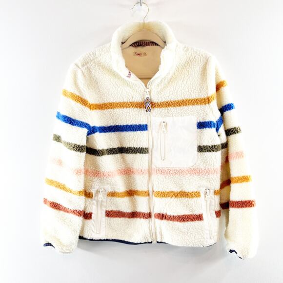 Faherty Dream Long Sleeve Zip Up Fleece Jacket Polar Rainbow Stripe Cream Small - Picture 3 of 5